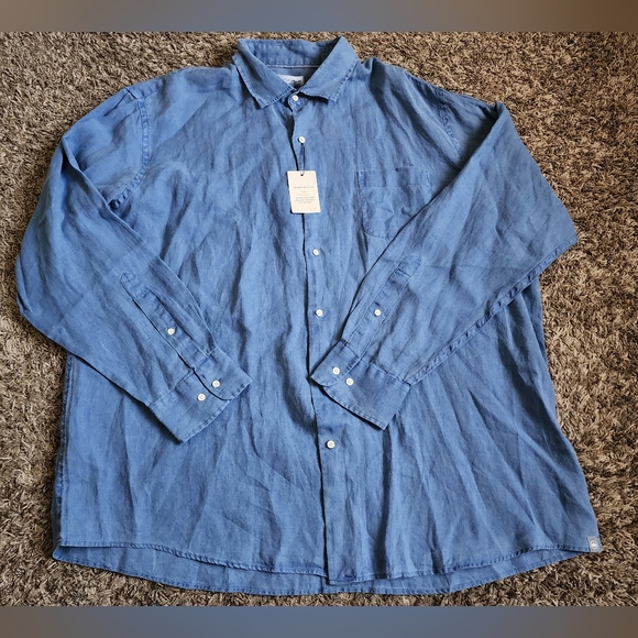 NWT Peter Millar Crown 100% Linen Moon Blue Long Sleeve Sport Shirt Men's XXL